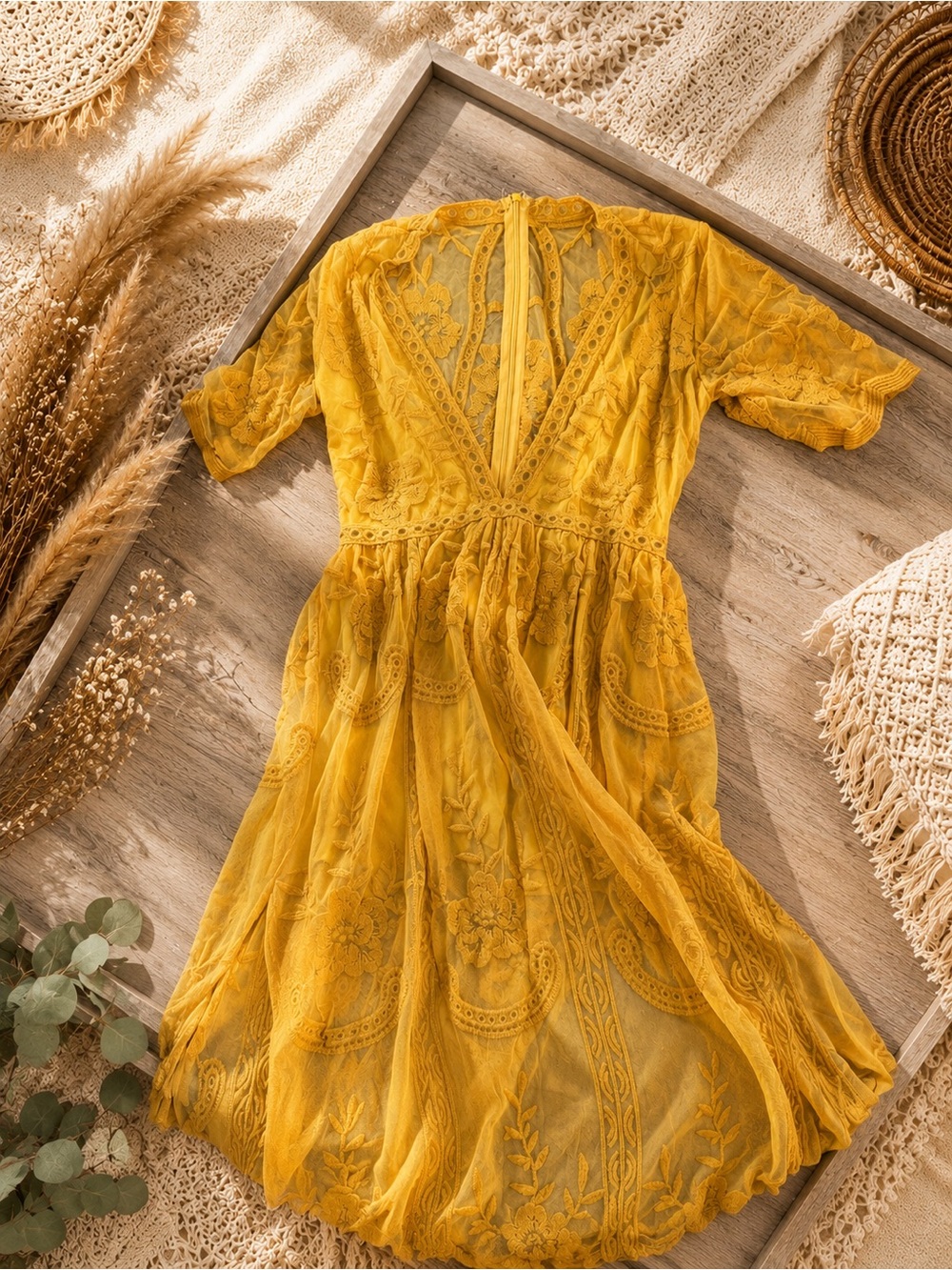 Women's Mustard Yellow Flowy Lace Romper